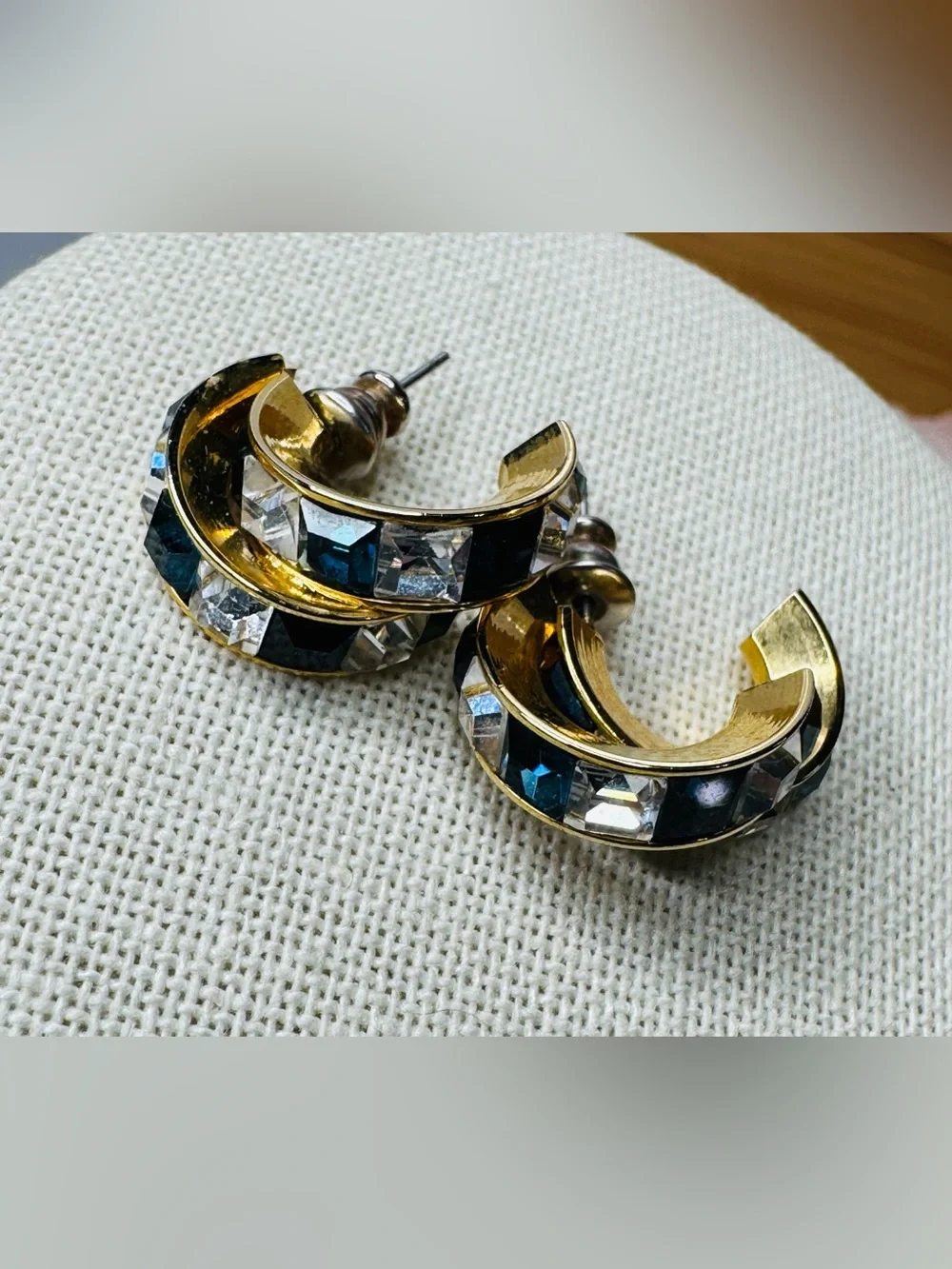 Gold-Tone Blue & Clear Crystal Double Hoop Earrings - Picture 4 of 7